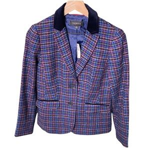 Talbots Women's Vibrant Plaid Blazer with Velvet Collar